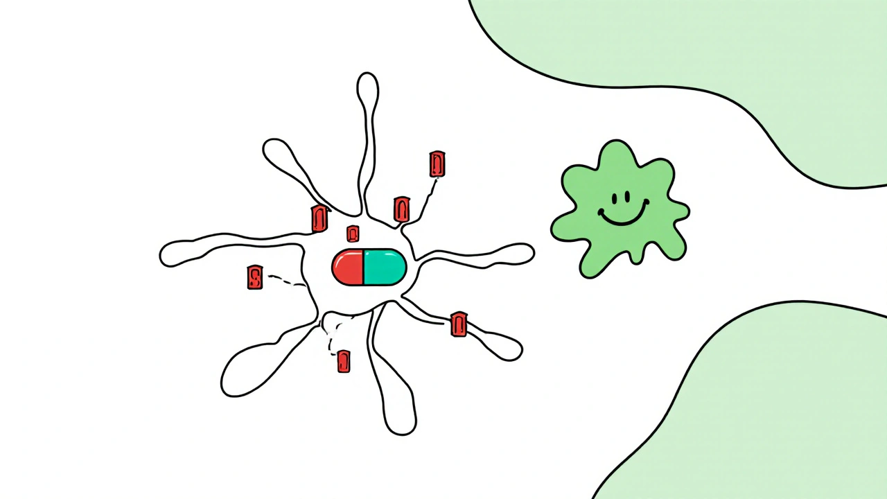 Simplified neuron with blocked sodium channels and a green GABA symbol.