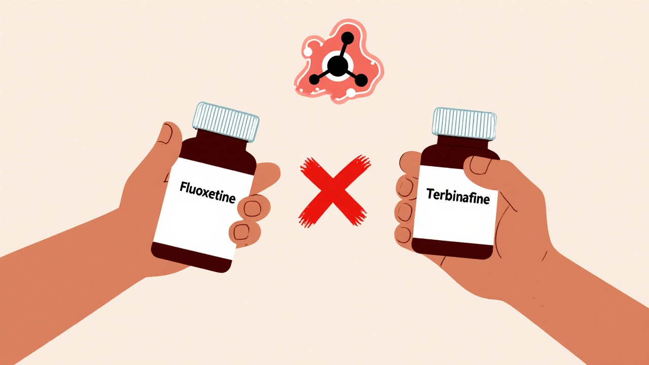 Two medications with a red X between them, symbolizing dangerous interaction.