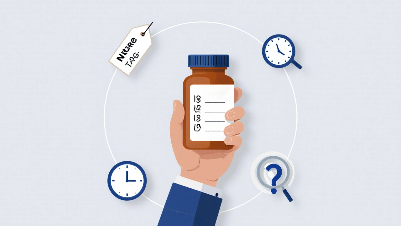 Five minimalist icons representing pharmacy safety checklist steps