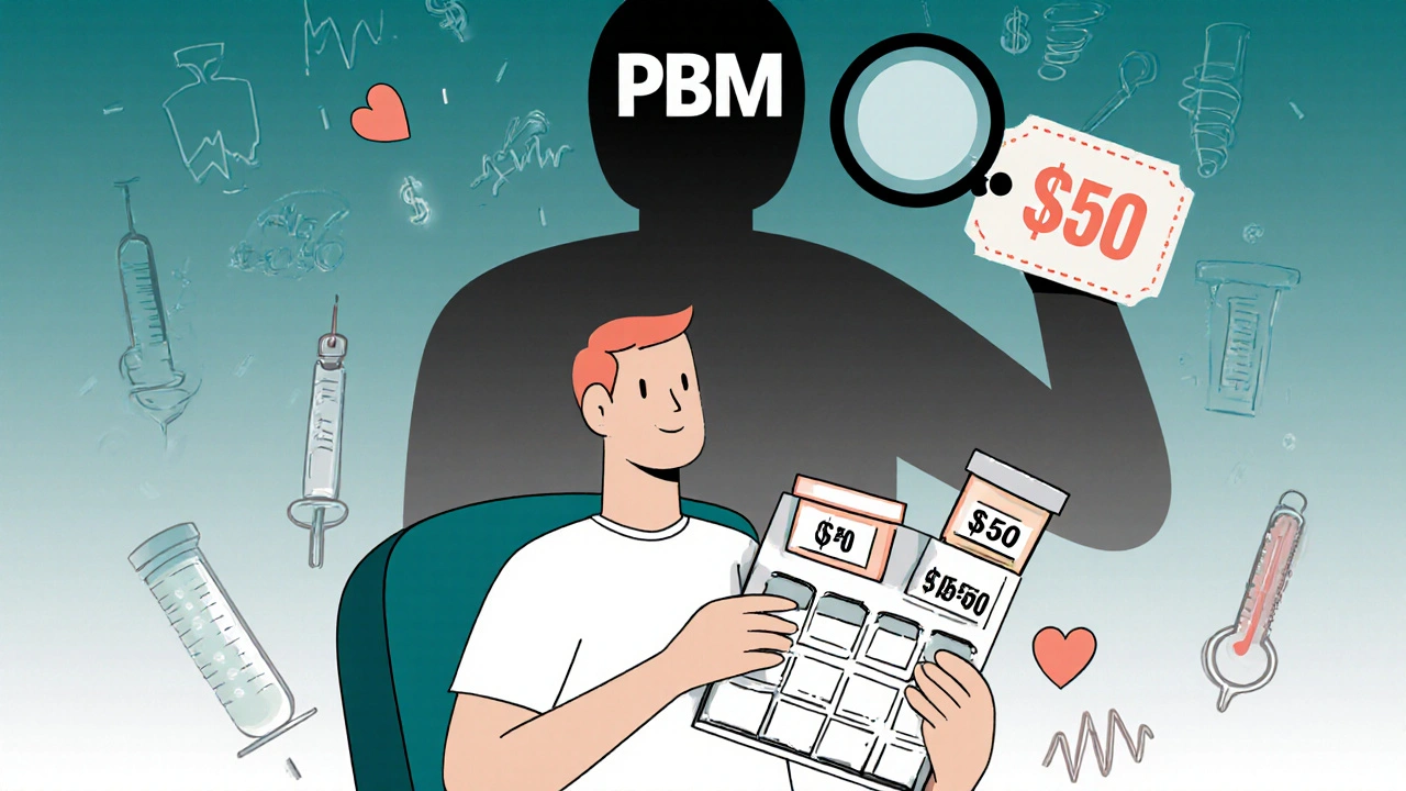Patient with expensive vs affordable meds, shadowy PBM looming overhead