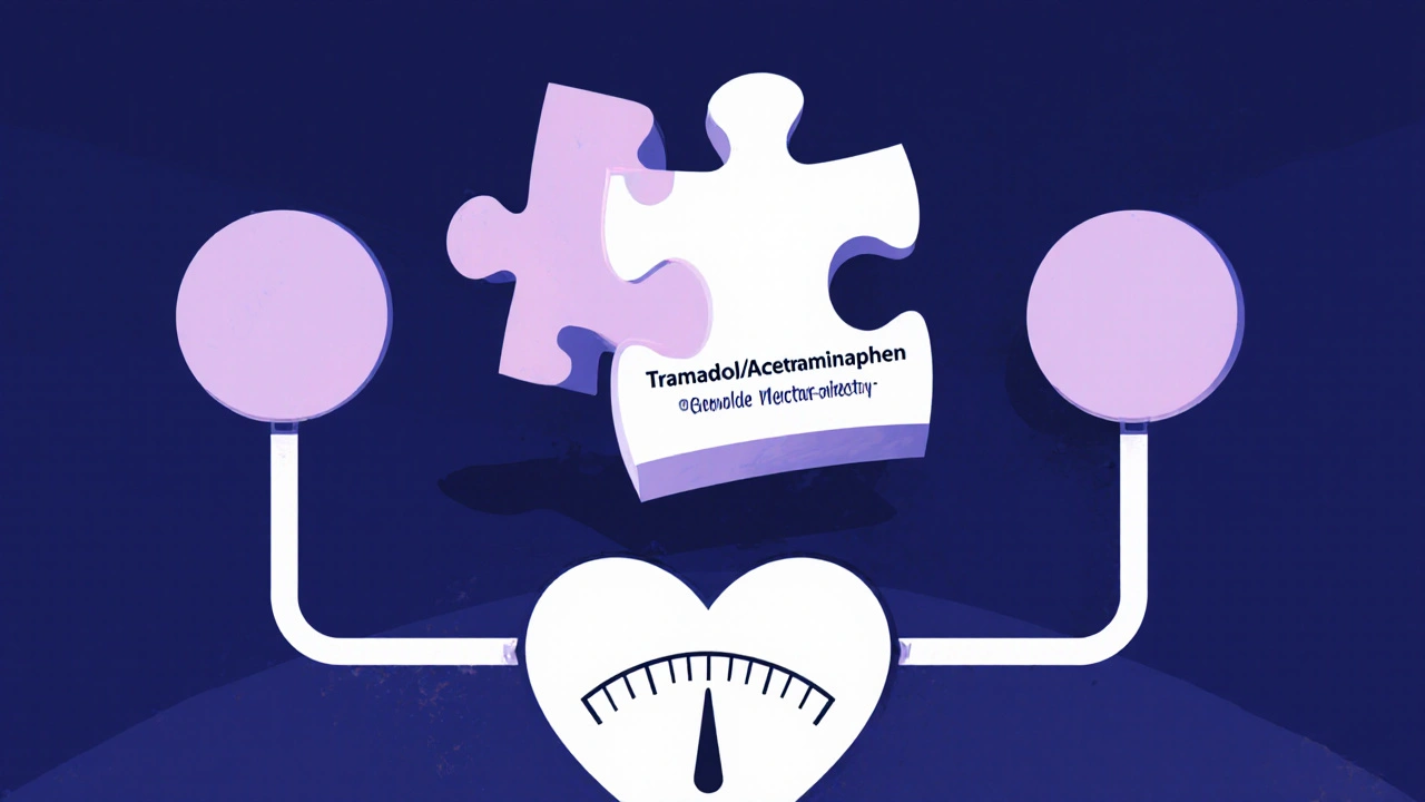 Puzzle piece of a combination drug misaligned with its generic version, showing dose synergy disruption.