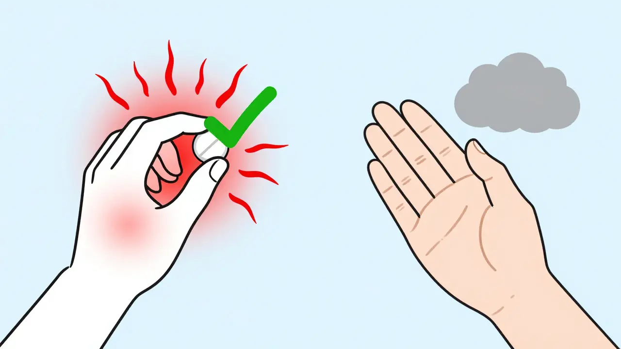 Side-by-side comparison of ibuprofen reducing inflamed joint pain versus acetaminophen dulling non-swollen muscle ache.