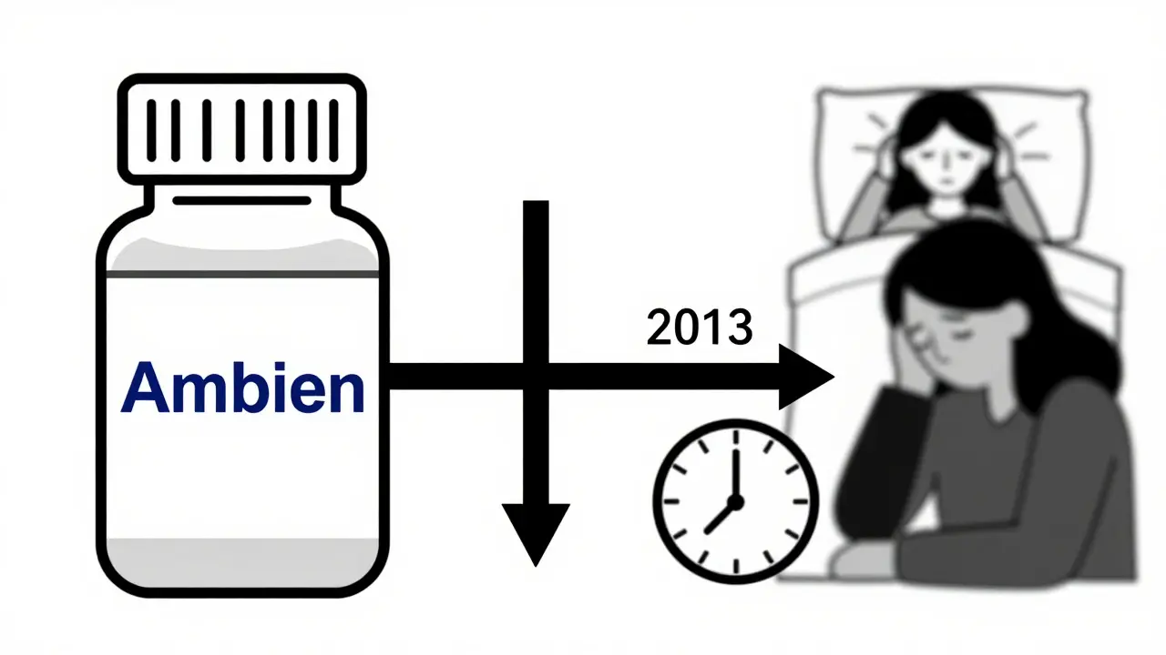 A pill bottle with two dosage paths for men and women, illustrating the 2013 FDA dose reduction for Ambien that improved safety for women.