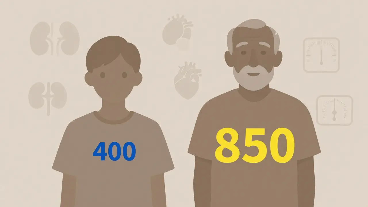 Two patient silhouettes with age-adjusted NT-proBNP levels, surrounded by icons of heart, kidneys, and BMI scale.