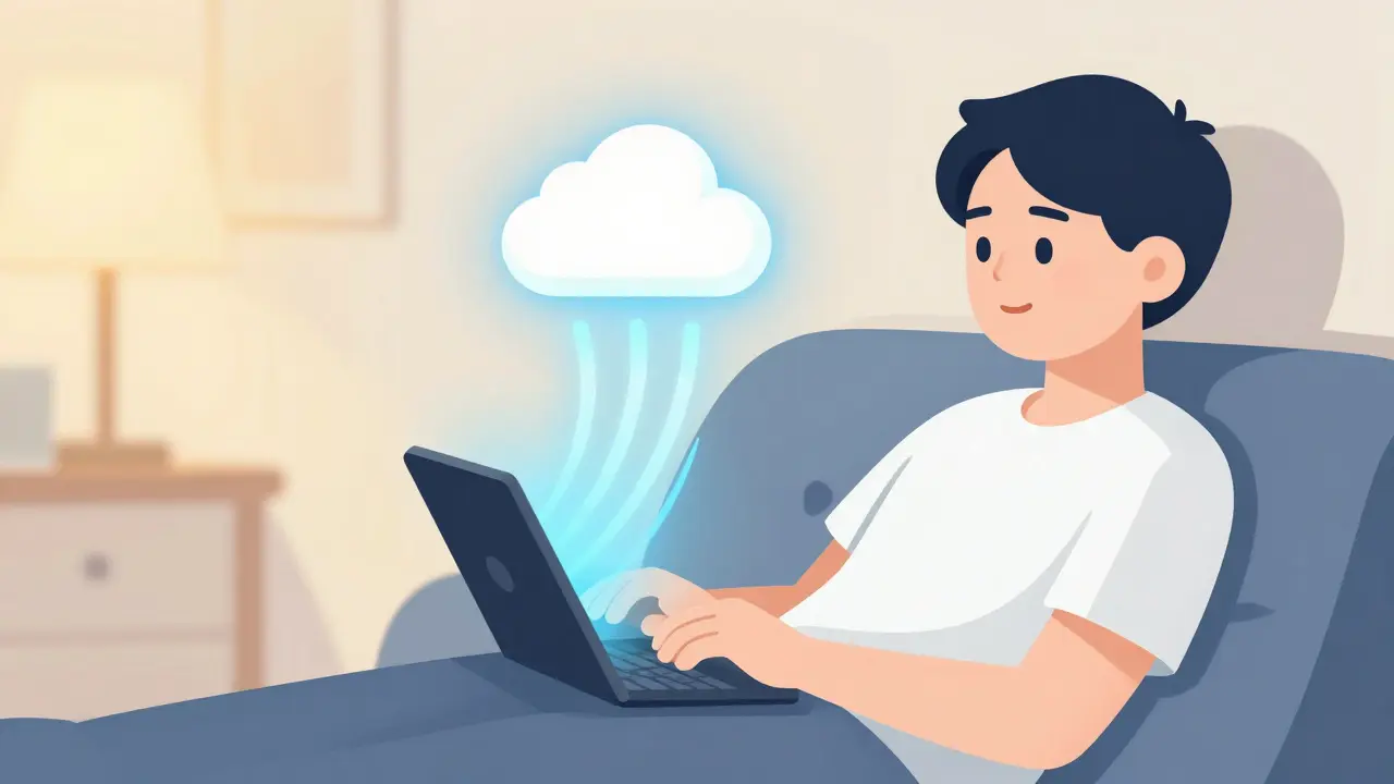 Patient home connecting to cloud data icon